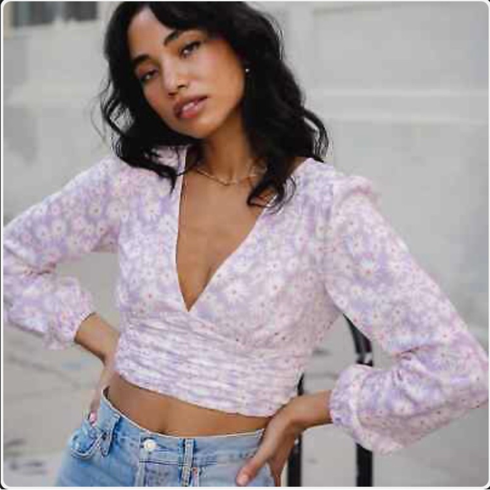 Elodie Purple Ruched Crop Blouse